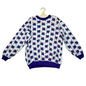 VINTAGE D.A.Y Sweatshirt Youth Girls Large 14 Purple Grey Floral Print